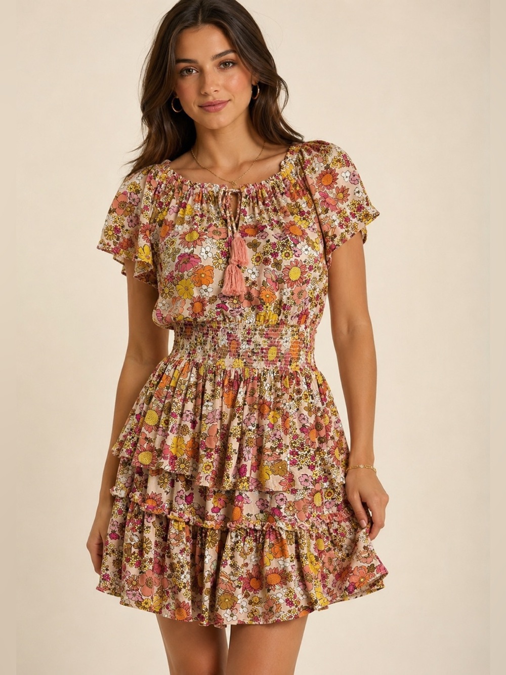 Anthropologie Patrons of Peace Floral Boho Ruffle Mini Dress โ Small - Picture 2 of 12